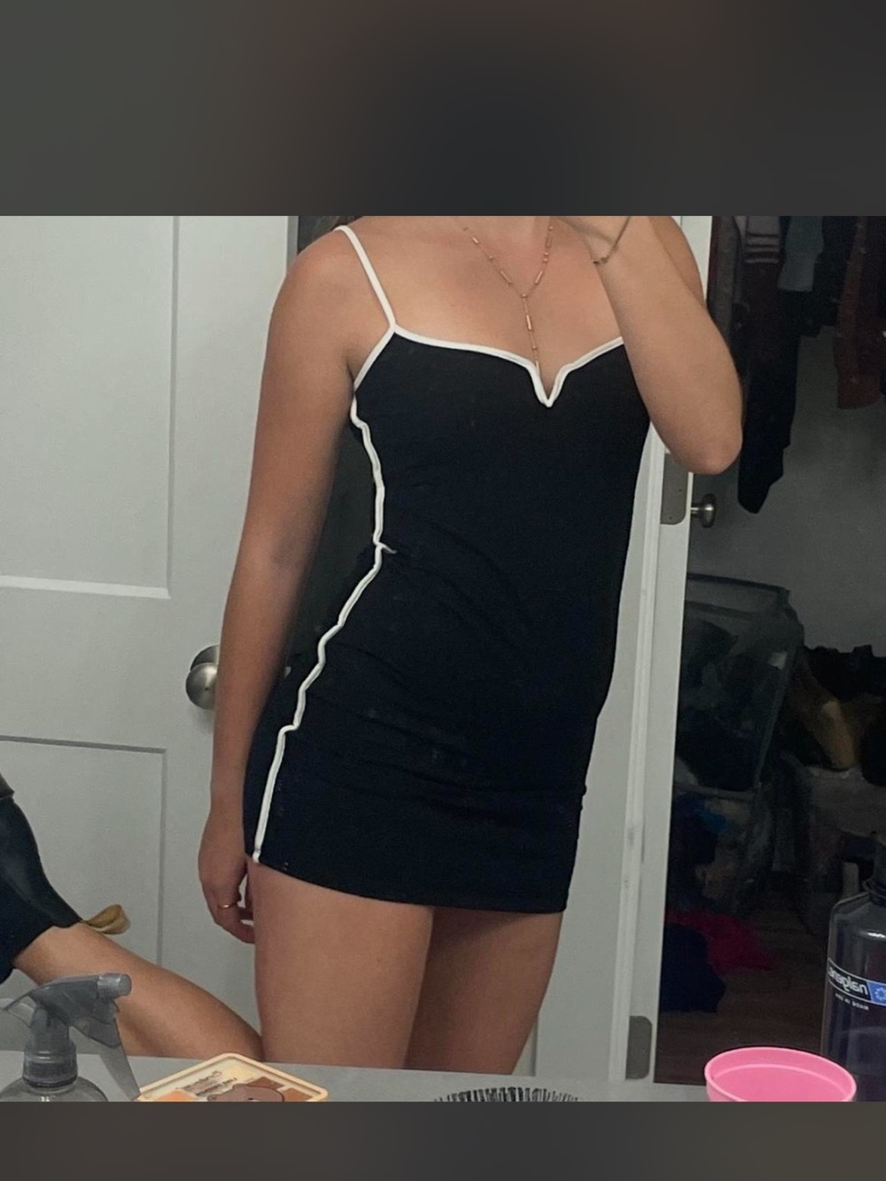Edikted Black Mini Dress with White Contrast Piping